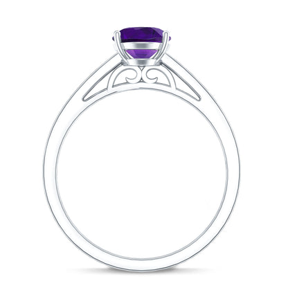 Real 1 Carat Oval Amethyst Solitaire Engagement Ring with Diamond