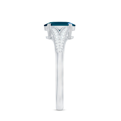 1 Carat Oval Cut London Blue Topaz Solitaire Engagement Ring with Diamond Split Shank