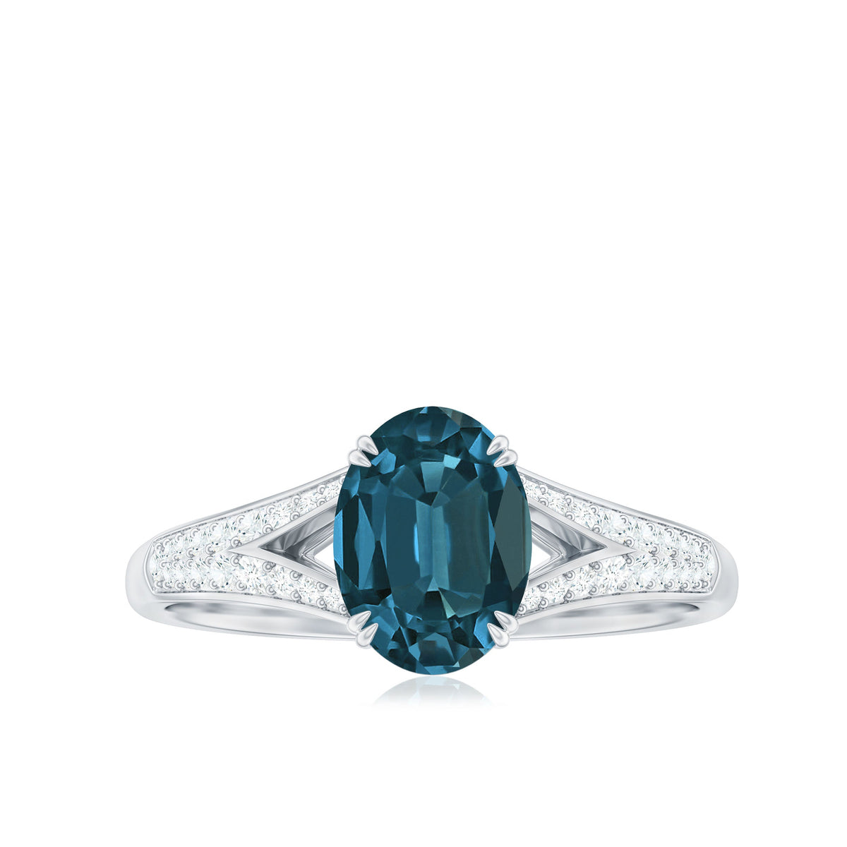 1 Carat Oval Cut London Blue Topaz Solitaire Engagement Ring with Diamond Split Shank