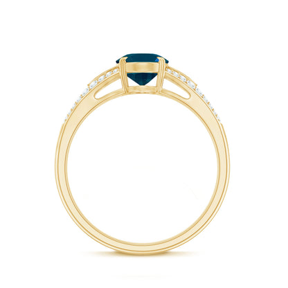 1 Carat Oval Cut London Blue Topaz Solitaire Engagement Ring with Diamond Split Shank