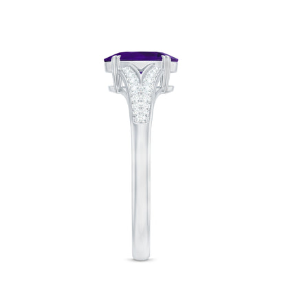 1 Carat Oval Amethyst Solitaire Engagement Ring with Diamond Split Shank