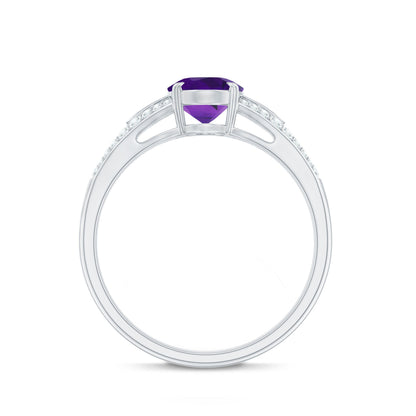 1 Carat Oval Amethyst Solitaire Engagement Ring with Diamond Split Shank
