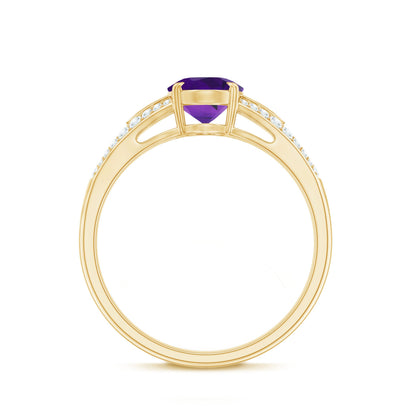 1 Carat Oval Amethyst Solitaire Engagement Ring with Diamond Split Shank