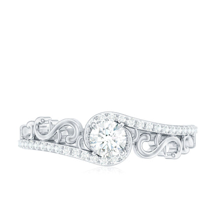 Vintage Style Diamond Engagement Ring with Bypass Shank