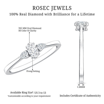 Real Diamond 3 Stone Promise Ring for Valentines
