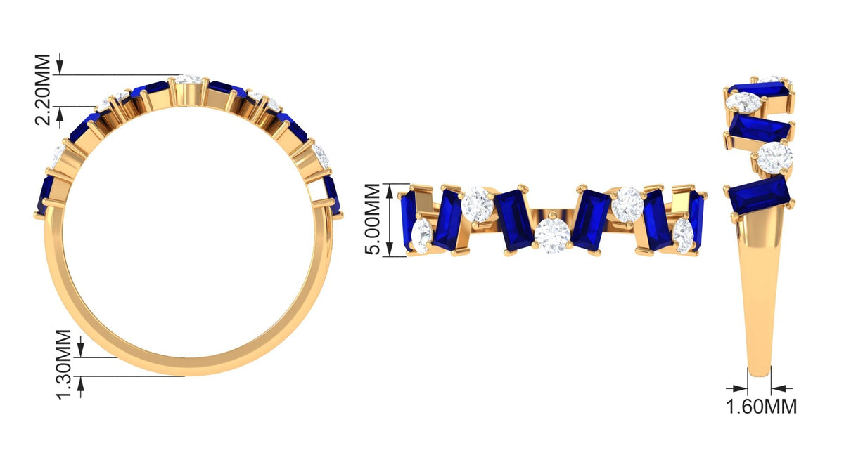 Genuine Baguette Blue Sapphire Half Eternity Ring with Diamond