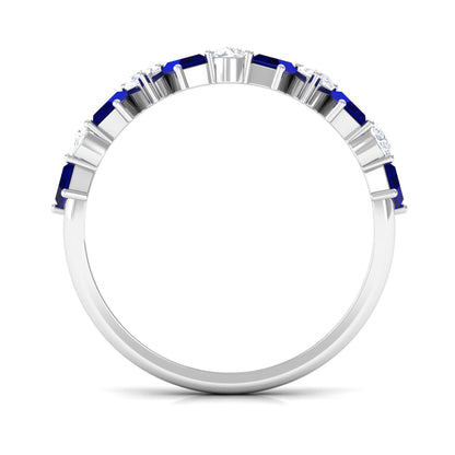 Genuine Baguette Blue Sapphire Half Eternity Ring with Diamond