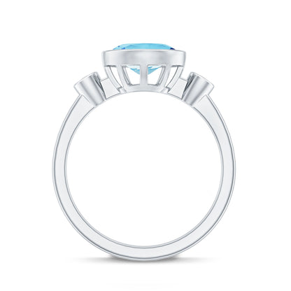 Bezel Set Aquamarine and Diamond East West Engagement Ring