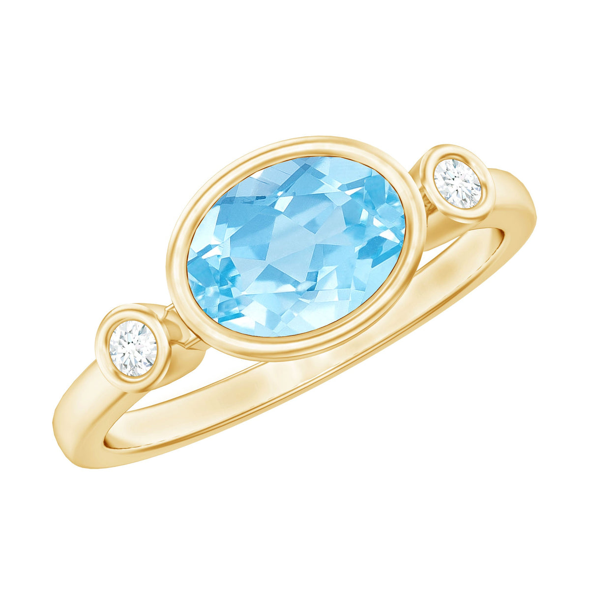 Bezel Set Aquamarine and Diamond East West Engagement Ring