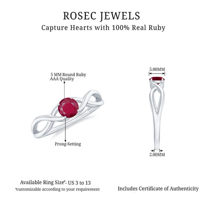 Natural 0.6 Carat Ruby Promise Ring with Crossover Shank
