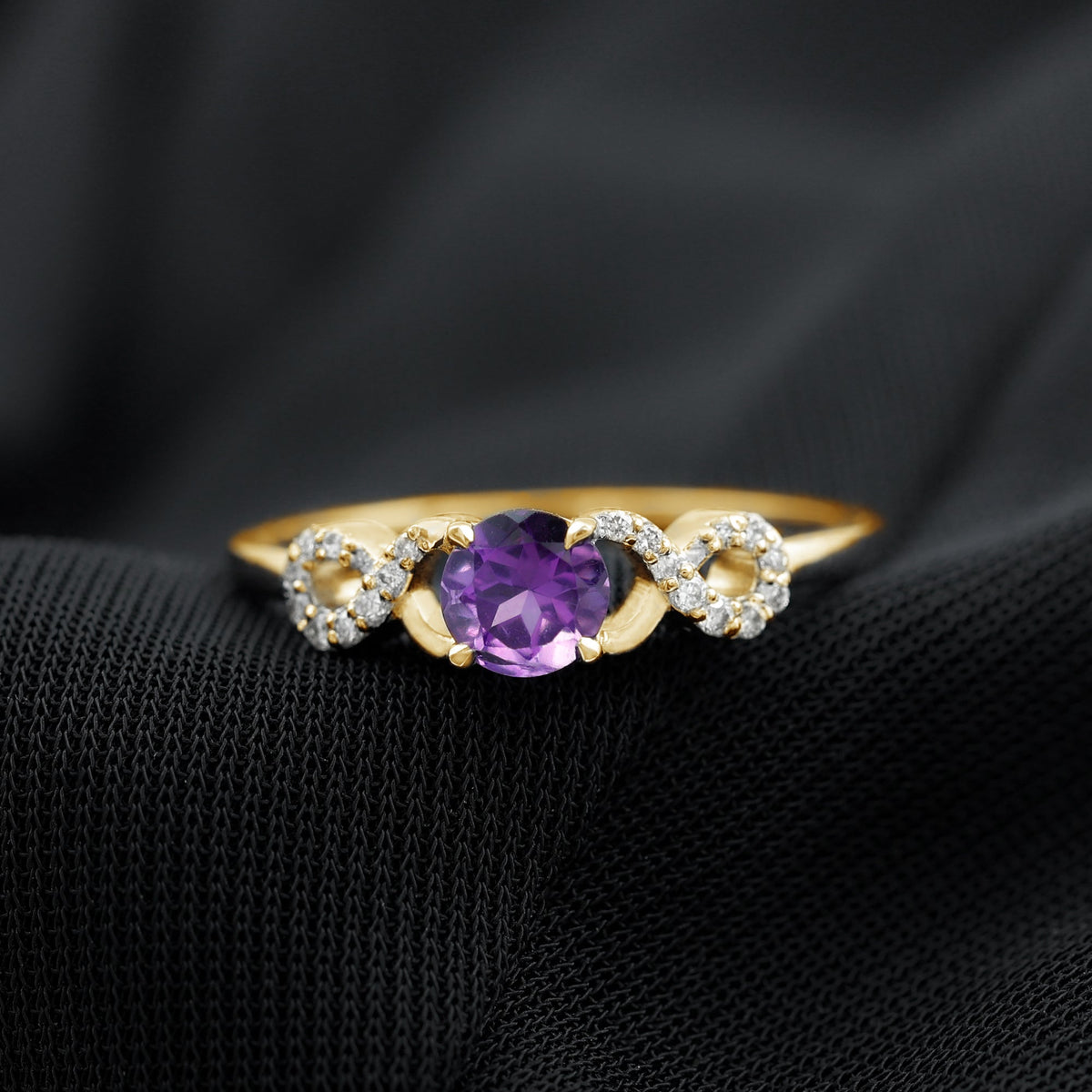 Natural Amethyst Engagement Ring with Diamond Infinity Knot