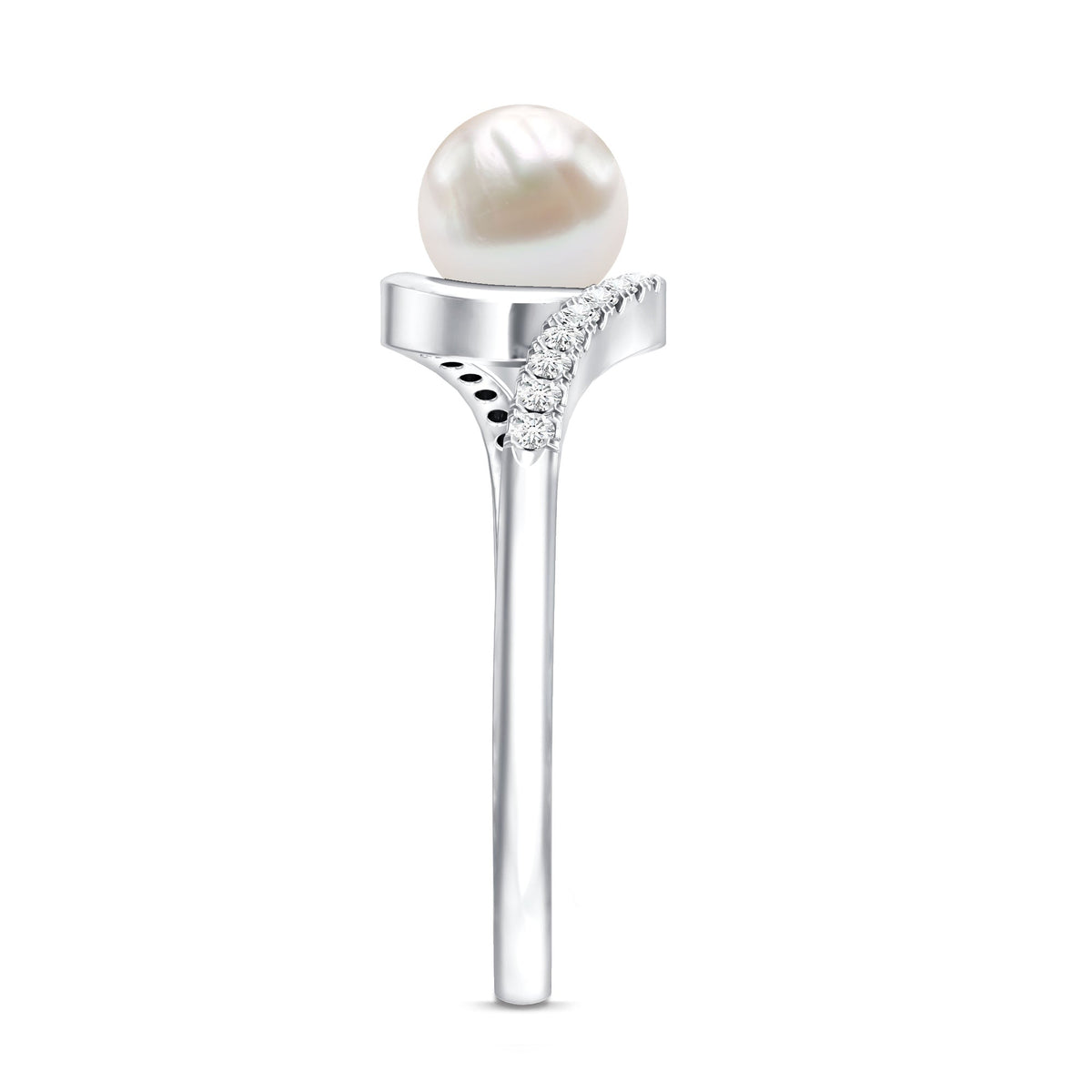 Freshwater Pearl Solitaire Bypass Engagement Ring with Diamond Accent