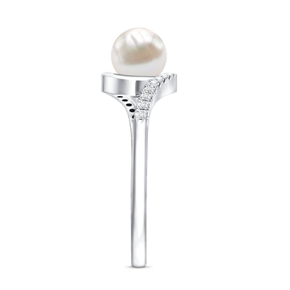 Freshwater Pearl Solitaire Bypass Engagement Ring with Diamond Accent