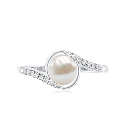 Freshwater Pearl Solitaire Bypass Engagement Ring with Diamond Accent