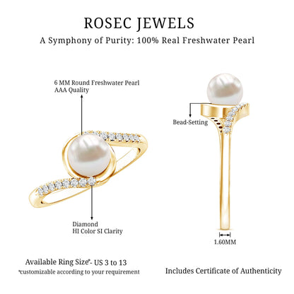 Freshwater Pearl Solitaire Bypass Engagement Ring with Diamond Accent