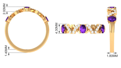 Natural Oval Amethyst Half Eternity Ring with Diamond