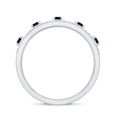 Round Cut Black Onyx and Diamond Half Eternity Band Ring
