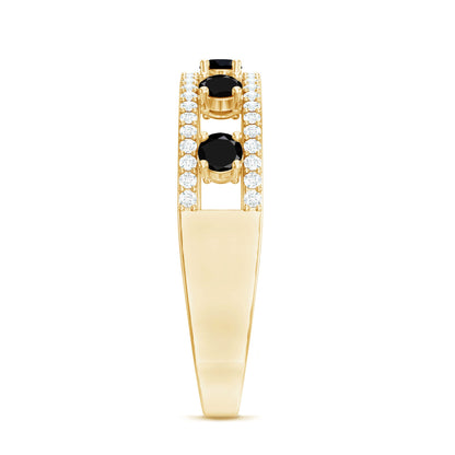 Round Cut Black Onyx and Diamond Half Eternity Band Ring