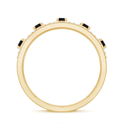 Round Cut Black Onyx and Diamond Half Eternity Band Ring