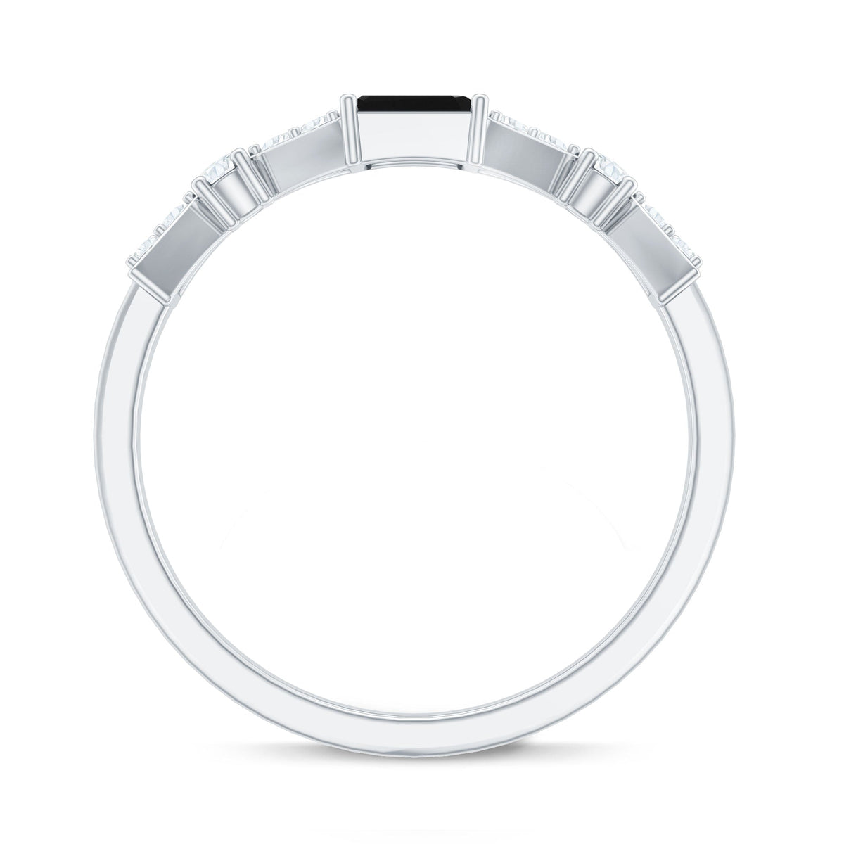 Genuine Black Onyx and Diamond Half Eternity Wedding Band