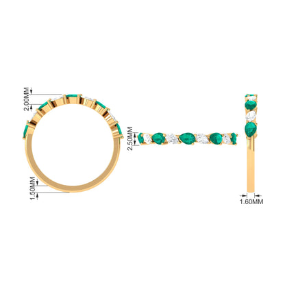 Natural Pear Shape Emerald Half Eternity Ring in East West Style