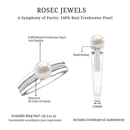 2.2 Carat Freshwater Pearl Engagement Ring with Diamond for Women