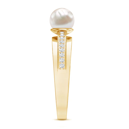 2.2 Carat Freshwater Pearl Engagement Ring with Diamond for Women