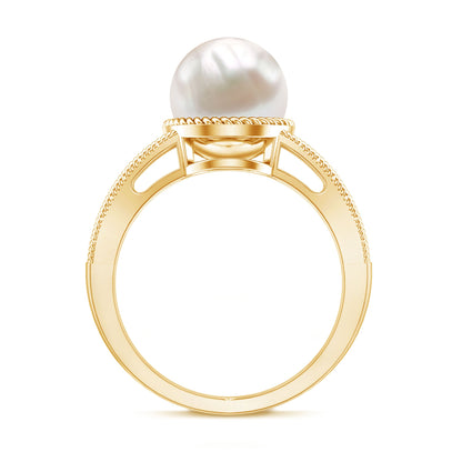8 Carat Freshwater Pearl Solitaire Engagement Ring in Split Shank