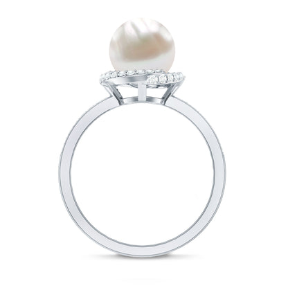 Designer 7.4 Carat Freshwater Pearl Engagement Ring with Diamond