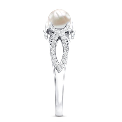 Cultured 2.2 Carat Freshwater Pearl Solitaire Engagement Ring with Diamond Crossover Shank