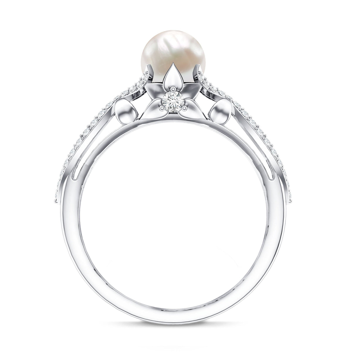 Cultured 2.2 Carat Freshwater Pearl Solitaire Engagement Ring with Diamond Crossover Shank