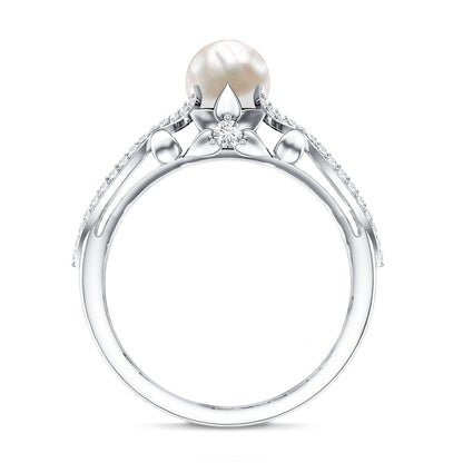 Cultured 2.2 Carat Freshwater Pearl Solitaire Engagement Ring with Diamond Crossover Shank