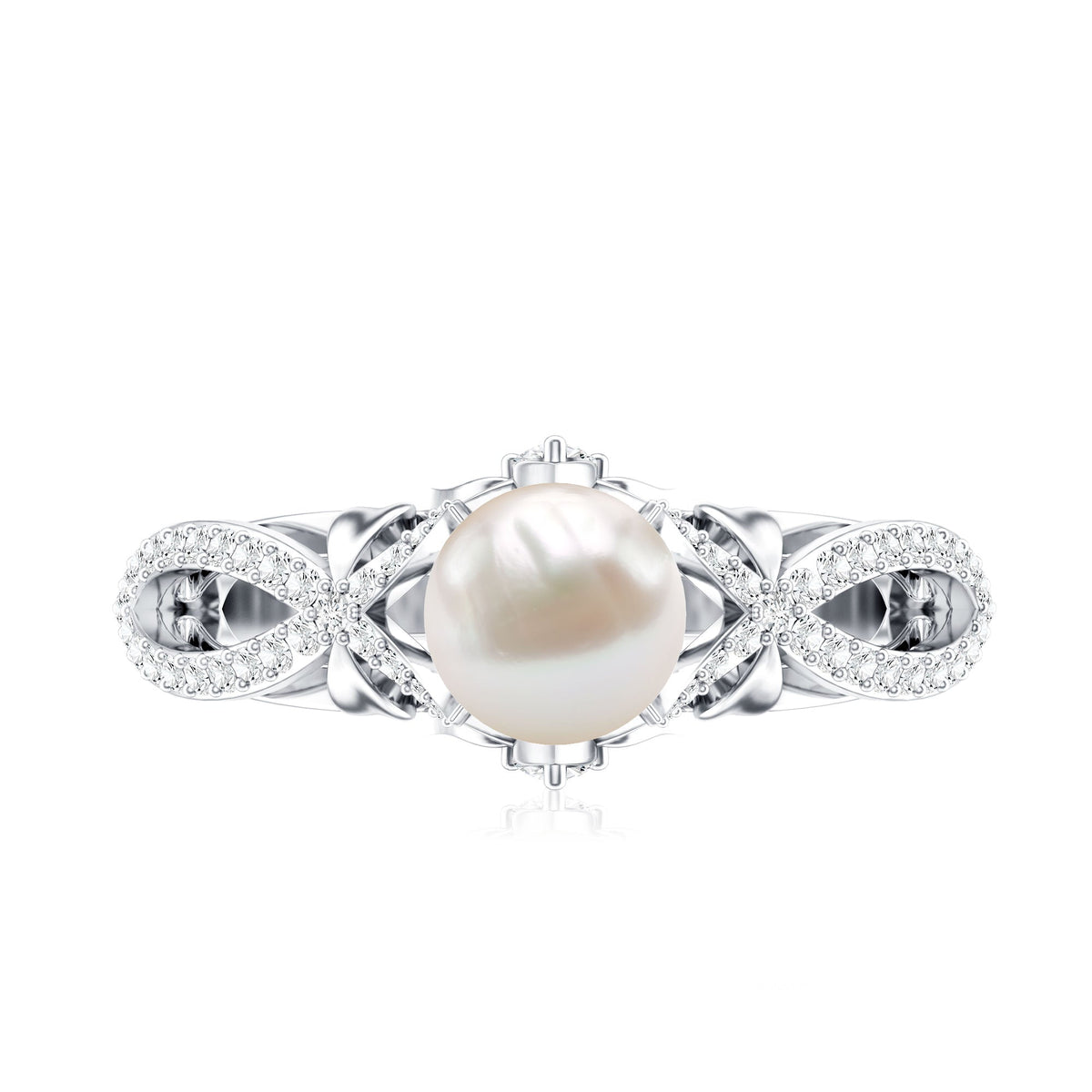 Cultured 2.2 Carat Freshwater Pearl Solitaire Engagement Ring with Diamond Crossover Shank