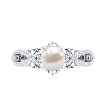 Cultured 2.2 Carat Freshwater Pearl Solitaire Engagement Ring with Diamond Crossover Shank