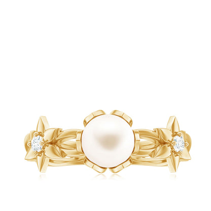 2.2 Carat Freshwater Pearl and Diamond Flower Engagement Ring