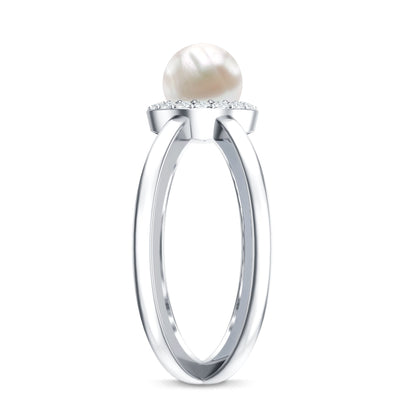 Real 2 Carat Freshwater Pearl Diamond Halo Engagement Ring with Criss Cross Shank