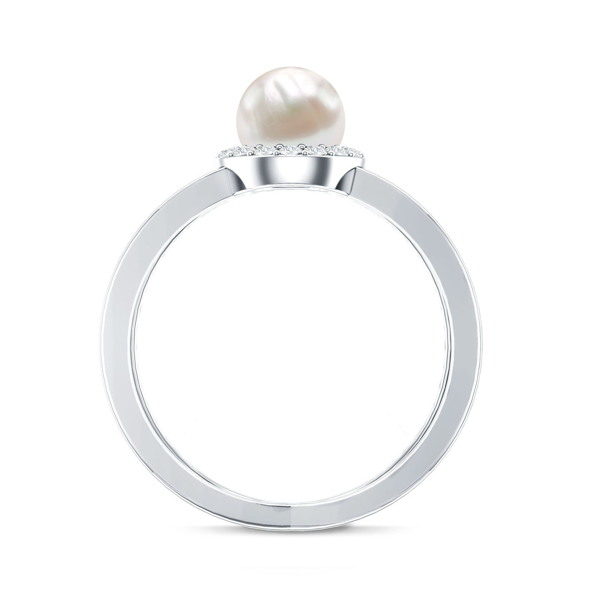Real 2 Carat Freshwater Pearl Diamond Halo Engagement Ring with Criss Cross Shank