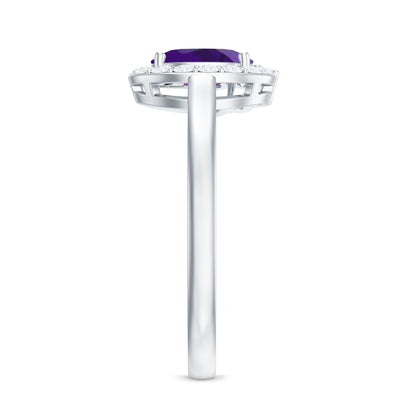 1 Carat Amethyst Designer Engagement Ring with Diamond for Women