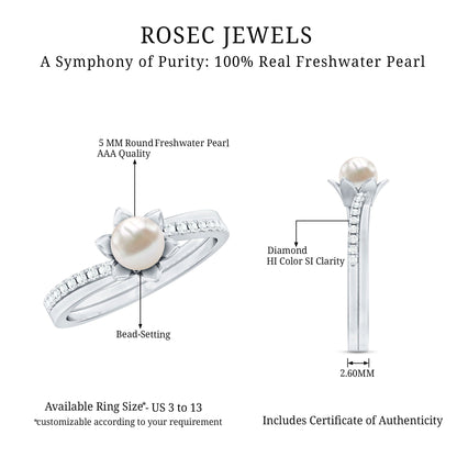 2 Carat Freshwater Pearl and Diamond Flower Engagement Ring