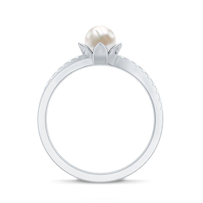 2 Carat Freshwater Pearl and Diamond Flower Engagement Ring