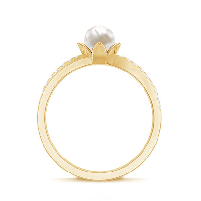 2 Carat Freshwater Pearl and Diamond Flower Engagement Ring
