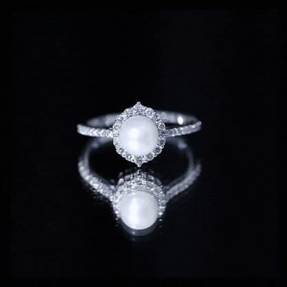 Freshwater Pearl and Diamond Halo Engagement Ring
