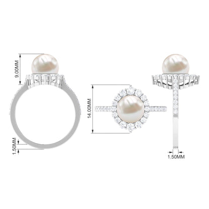 Freshwater Pearl and Diamond Halo Engagement Ring