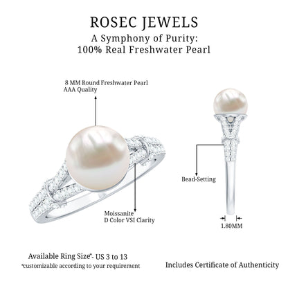 Cultured 7.4 Carat Freshwater Pearl Engagement Ring with Lab Diamonds