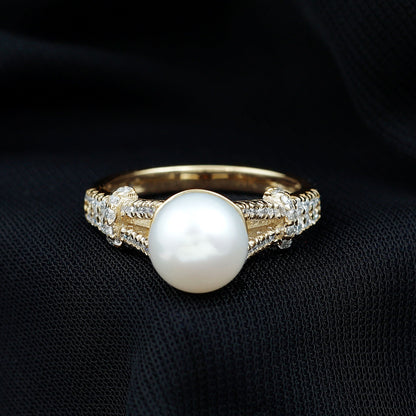 Cultured 7.4 Carat Freshwater Pearl Engagement Ring with Lab Diamonds