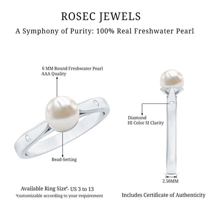Natural 2.2 Carat Freshwater Pearl Solitaire Ring with Diamond