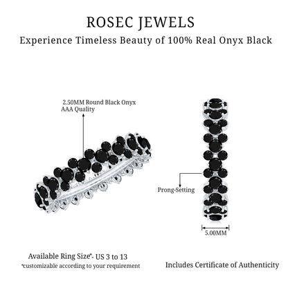 Round Cut Black Onyx Cluster Wedding Band for Women