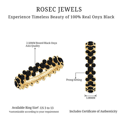 Round Cut Black Onyx Cluster Wedding Band for Women