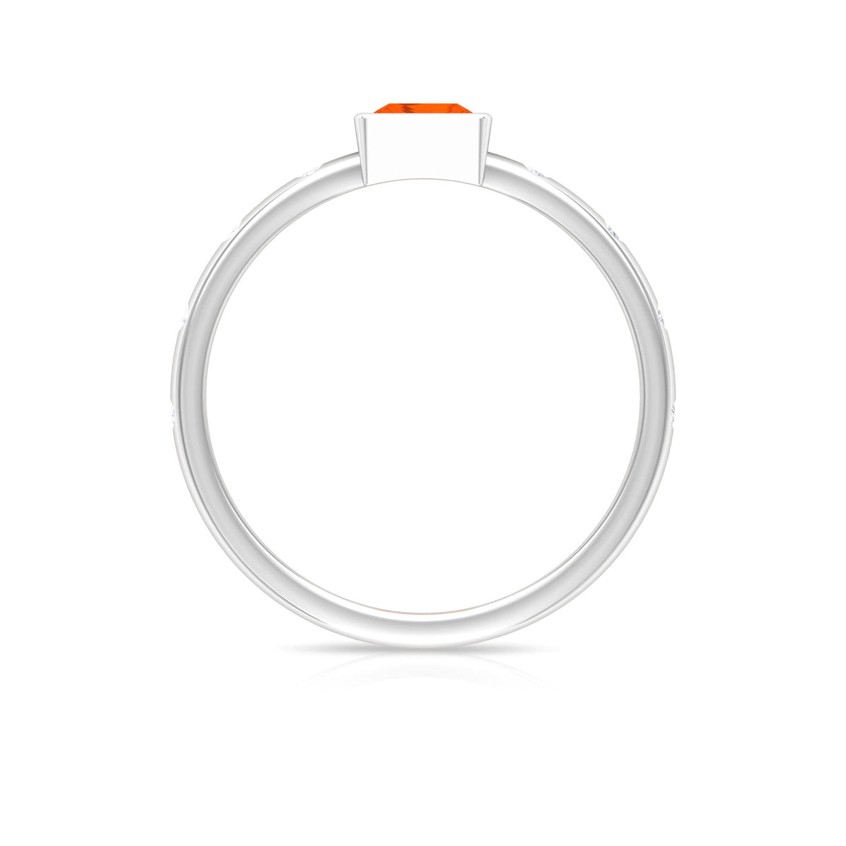 Princess Cut Fire Opal Solitaire Promise Ring with Diamonds