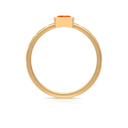 Princess Cut Fire Opal Solitaire Promise Ring with Diamonds